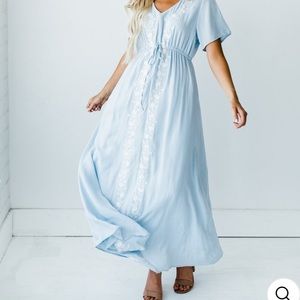 Light blue maxi dress embroidered